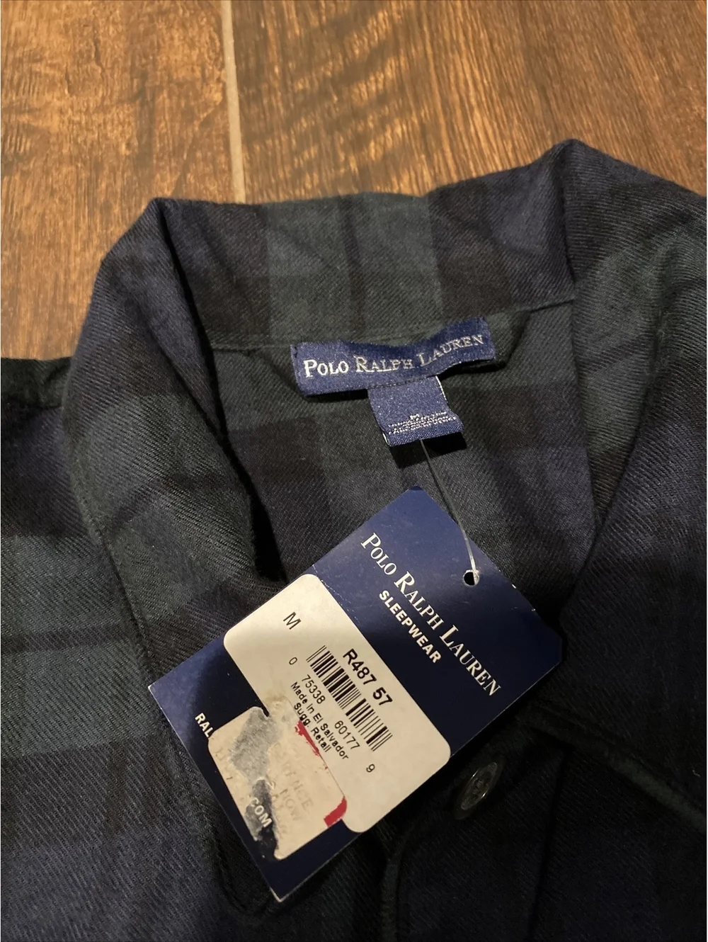 Polo Ralph Lauren Sleep Shirt Men's Size M Blue Green Plaid Pajama Lounge Top SS